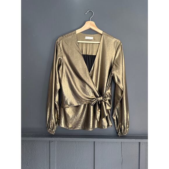 Ramy Brook Alijah Metallic Tie Front Blouse Size XS - Picture 3 of 10